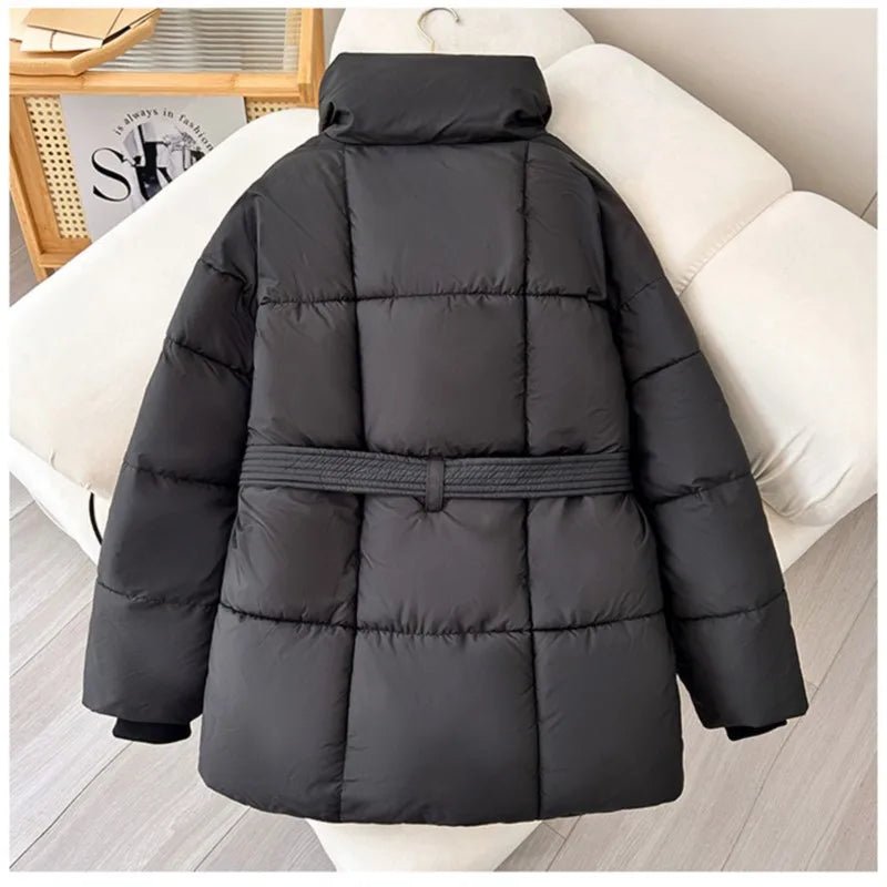 Tanvi | Women's Oversized Puffer Jacket | Tie Belt High Collar