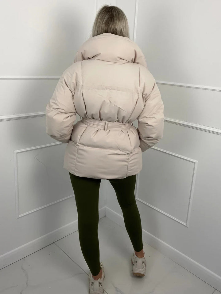Tanvi | Women's Oversized Puffer Jacket | Tie Belt High Collar