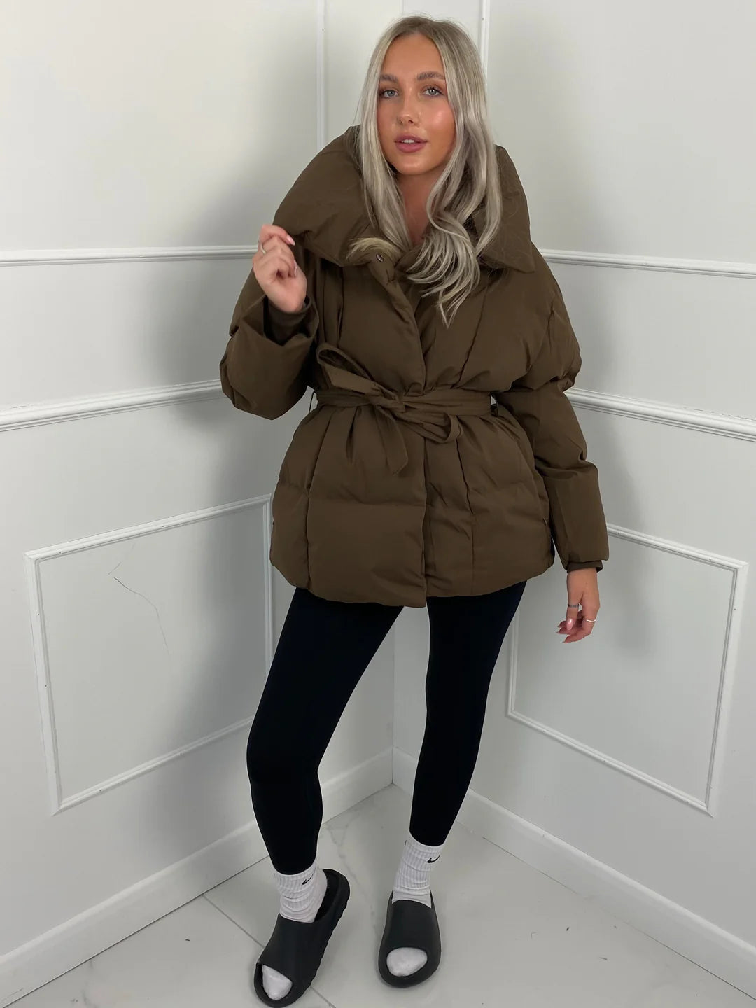 Tanvi | Women's Oversized Puffer Jacket | Tie Belt High Collar