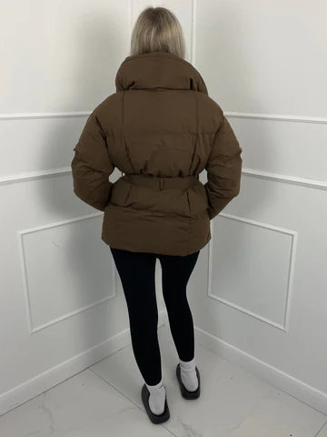 Tanvi | Women's Oversized Puffer Jacket | Tie Belt High Collar