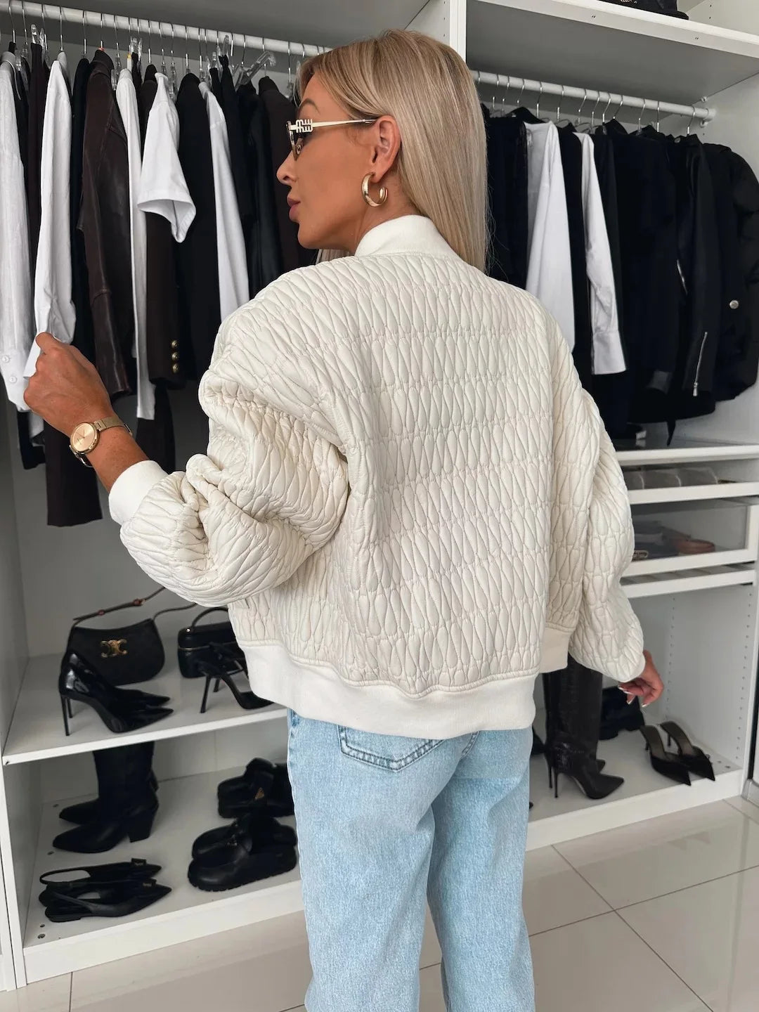 Michiko | Women's Quilted Bomber Jacket | Ribbed Trim Zip Up