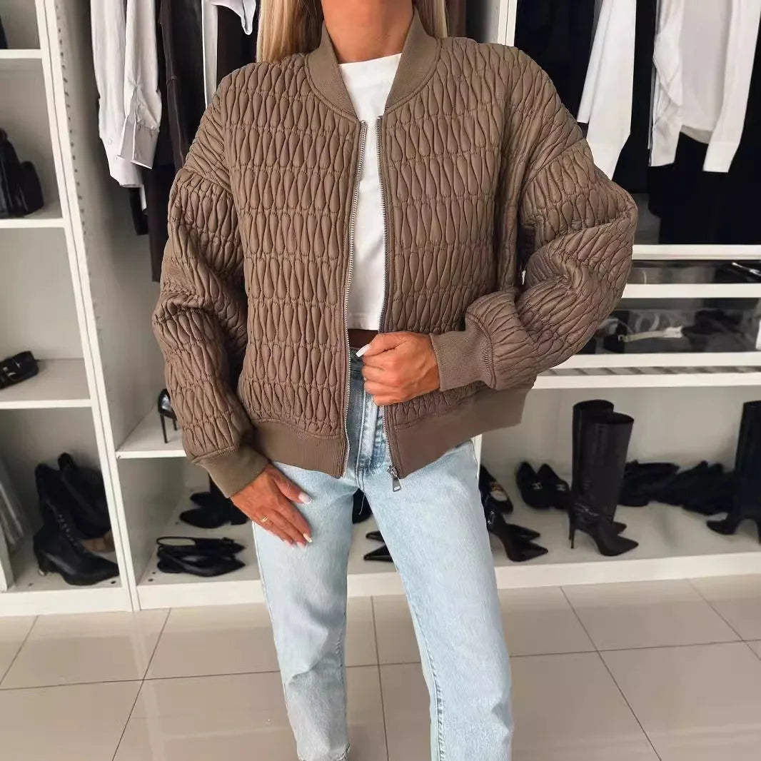 Michiko | Women's Quilted Bomber Jacket | Ribbed Trim Zip Up