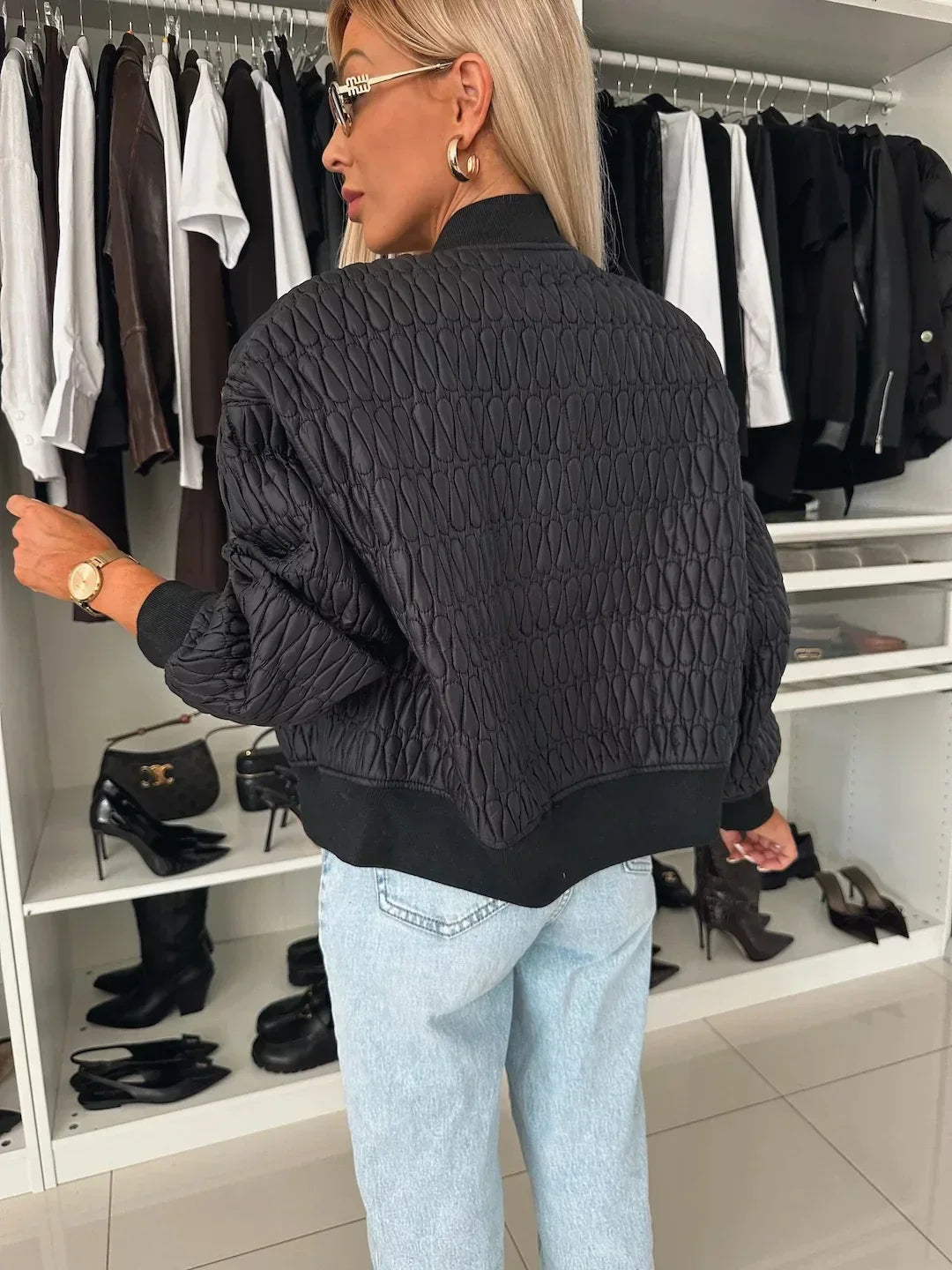 Michiko | Women's Quilted Bomber Jacket | Ribbed Trim Zip Up