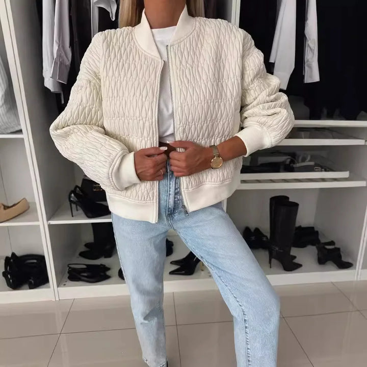Michiko | Women's Quilted Bomber Jacket | Ribbed Trim Zip Up