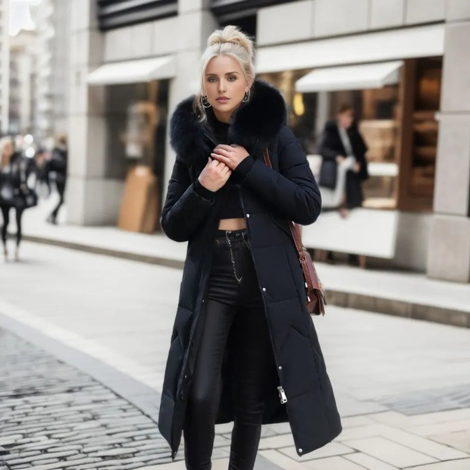 Gundrada | Women's Oversized Quilted Coat | Fur Hood Padded