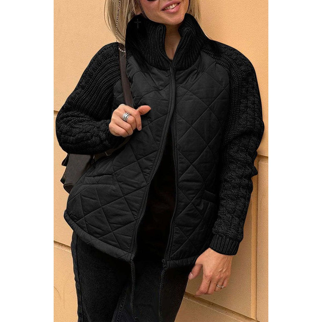 Zola | Women's Quilted Jacket | Zip Front Knit Sleeve