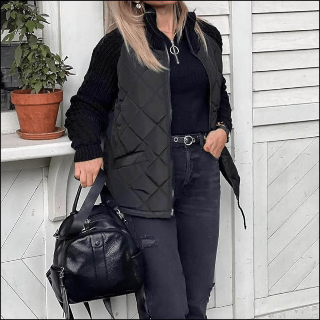 Zola | Women's Quilted Jacket | Zip Front Knit Sleeve