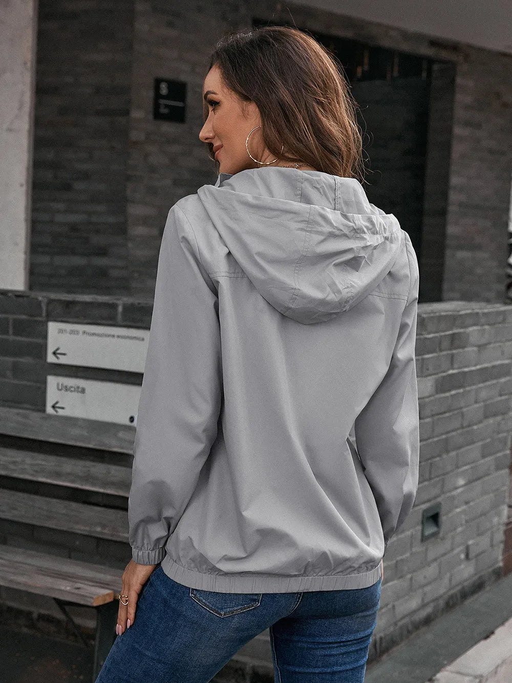 Fatma | Women's Rain Jacket | Hood Button Front Elastic Hem