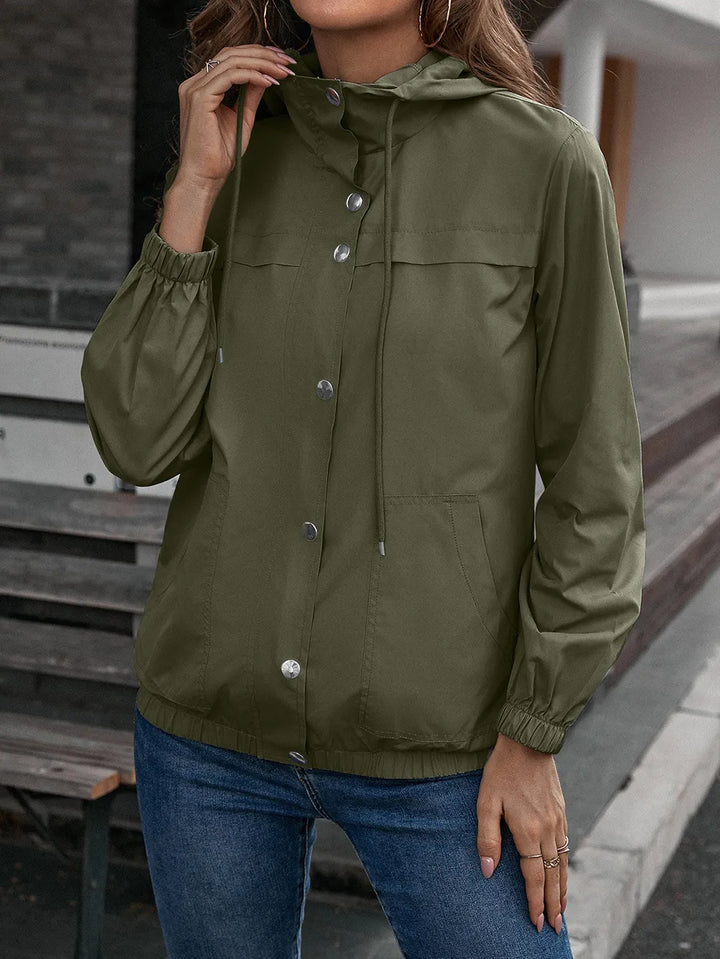 Fatma | Women's Rain Jacket | Hood Button Front Elastic Hem