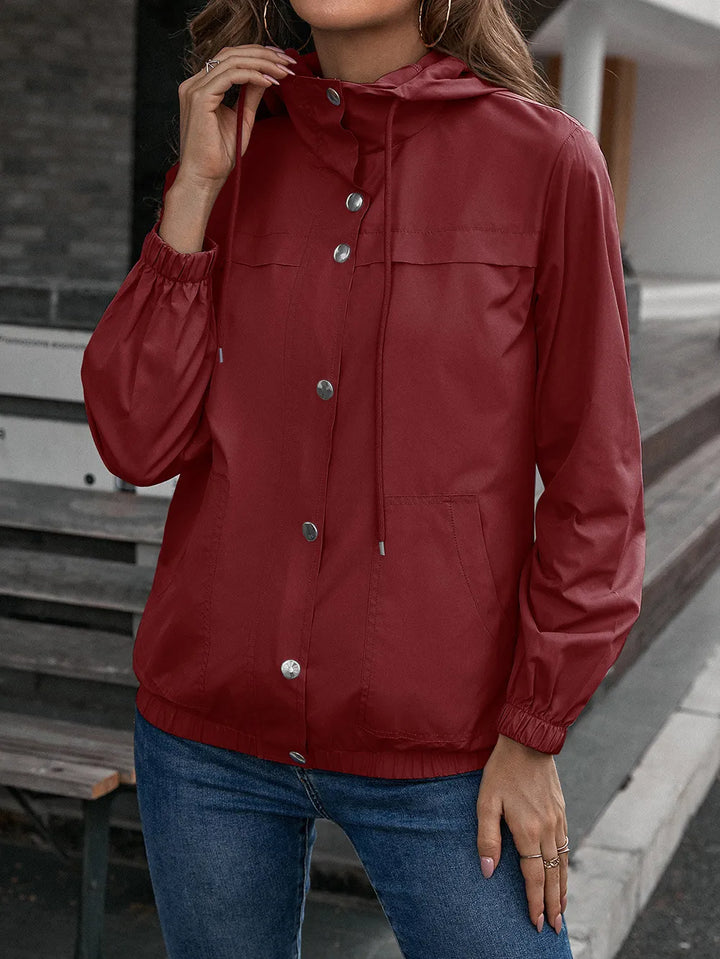 Fatma | Women's Rain Jacket | Hood Button Front Elastic Hem