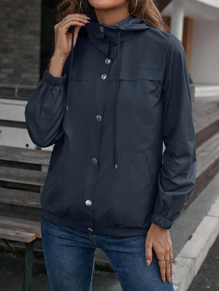 Fatma | Women's Rain Jacket | Hood Button Front Elastic Hem