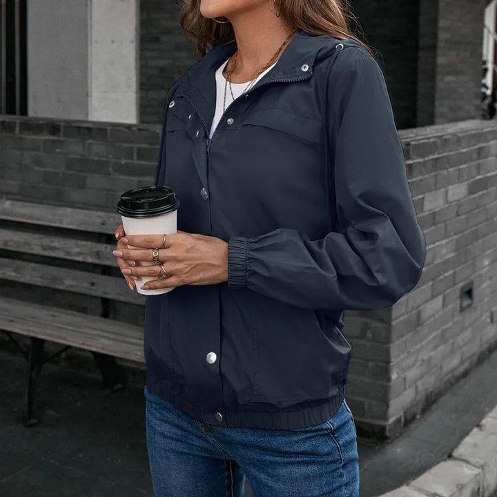 Fatma | Women's Rain Jacket | Hood Button Front Elastic Hem