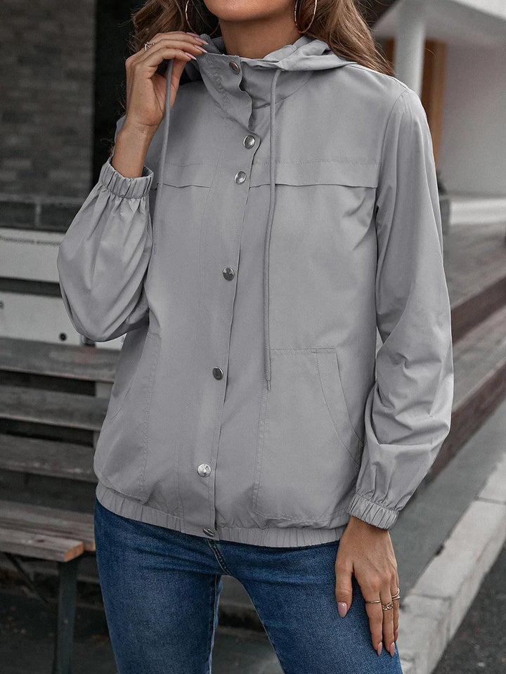 Fatma | Women's Rain Jacket | Hood Button Front Elastic Hem