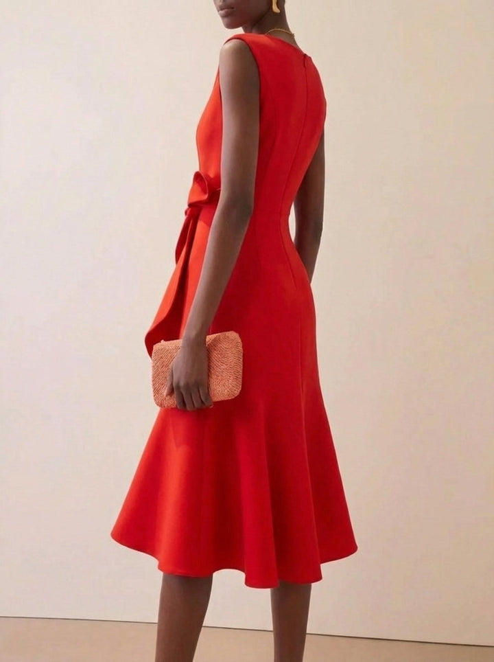 Women's Red Dress Sleeveless Ruffle Midi | Cocktail