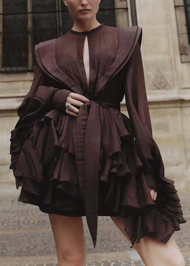 Thandeka | Women's Long Sleeve Evening Dress | Shirt Belted Ruffle
