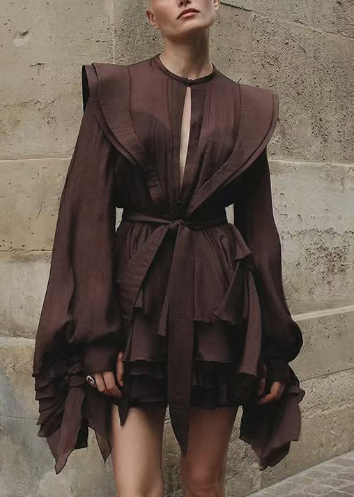 Thandeka | Women's Long Sleeve Evening Dress | Shirt Belted Ruffle