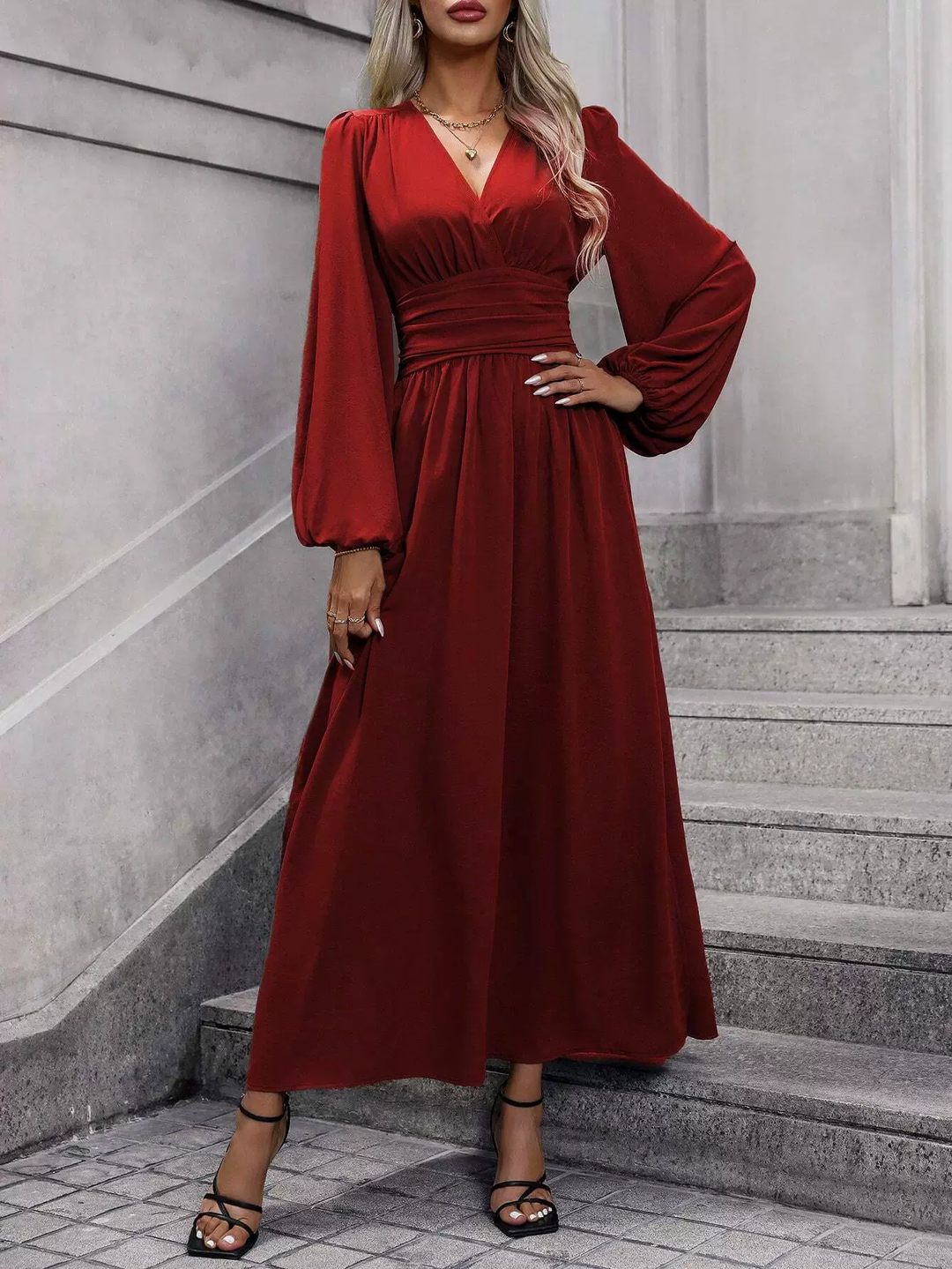 Sibeal | Women's Long Sleeve Slit Midi Dress | Wedding Guest