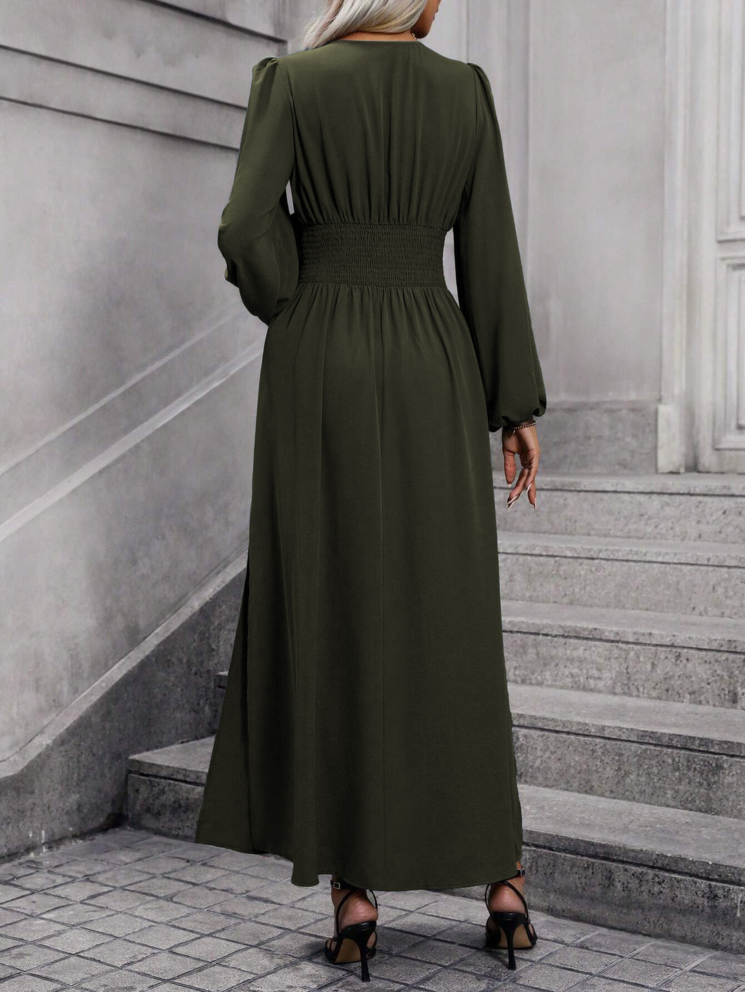 Sibeal | Women's Long Sleeve Slit Midi Dress | Wedding Guest