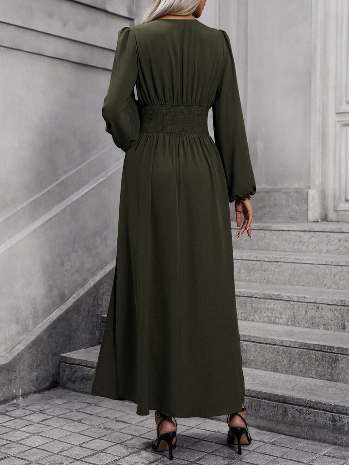 Sibeal | Women's Long Sleeve Slit Midi Dress | Wedding Guest