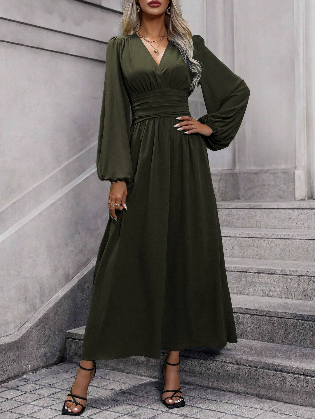 Sibeal | Women's Long Sleeve Slit Midi Dress | Wedding Guest
