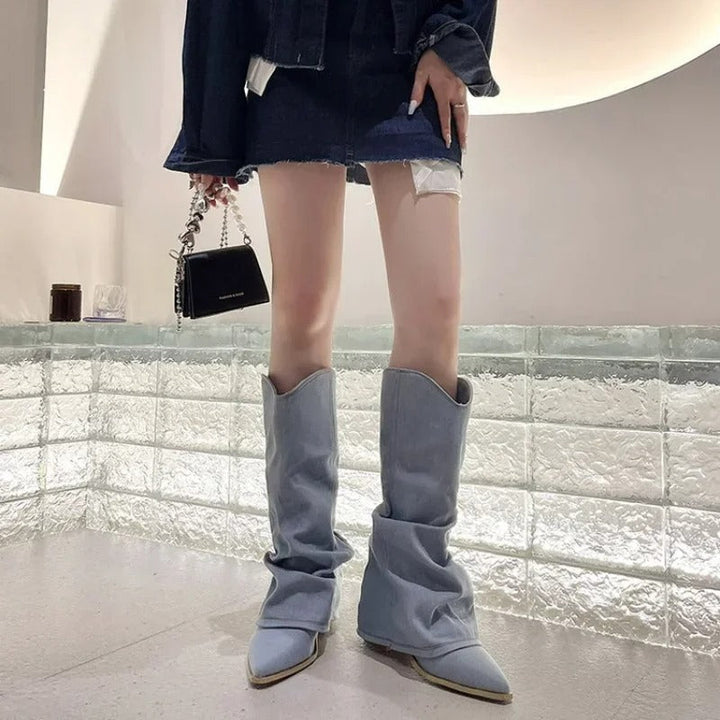 Euadne | Women's Slouchy Knee High Boots | Cowgirl Pointed Toe