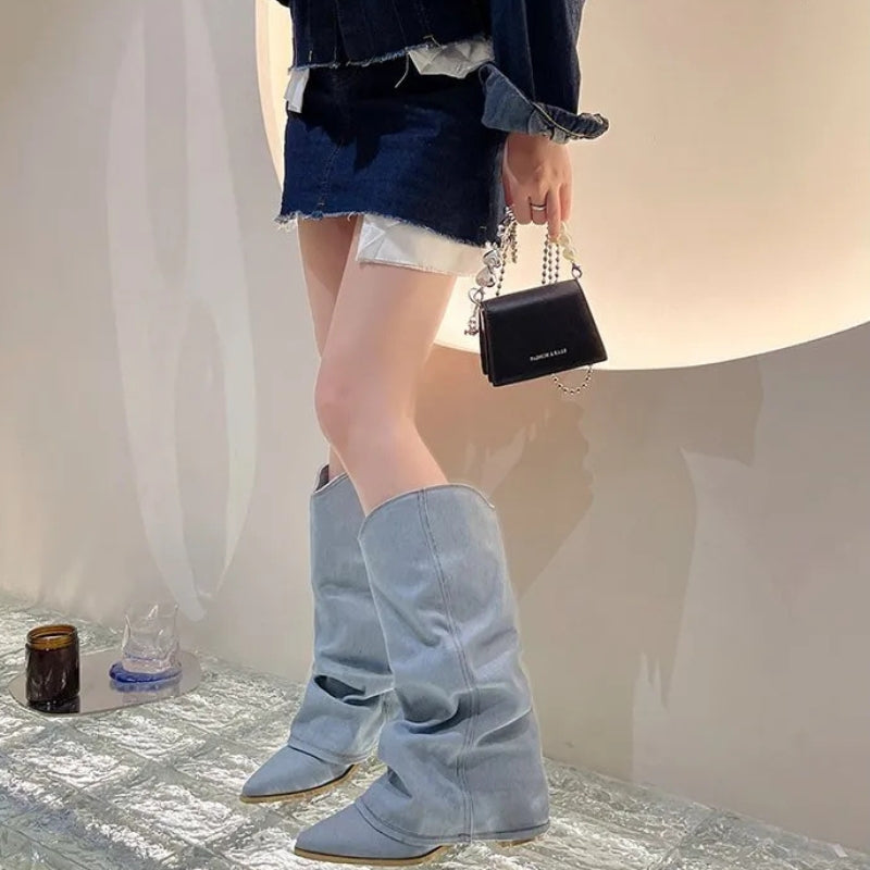 Euadne | Women's Slouchy Knee High Boots | Cowgirl Pointed Toe