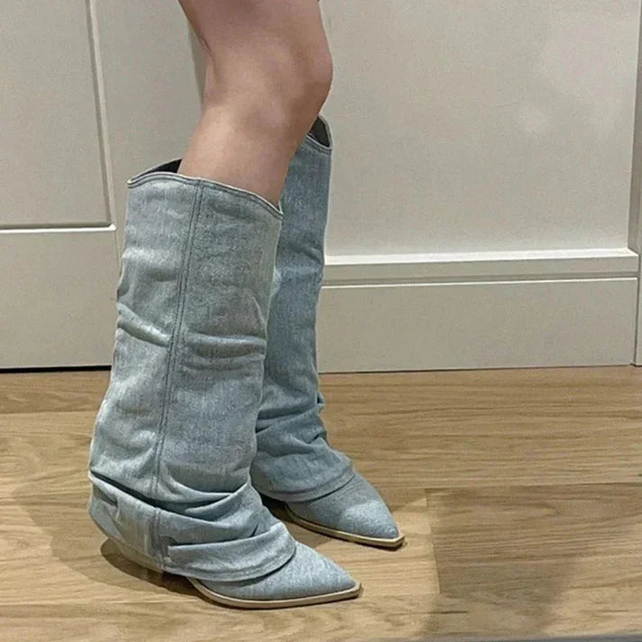 Euadne | Women's Slouchy Knee High Boots | Cowgirl Pointed Toe