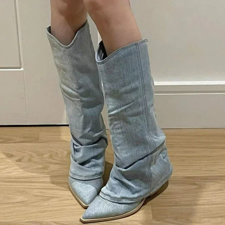 Euadne | Women's Slouchy Knee High Boots | Cowgirl Pointed Toe