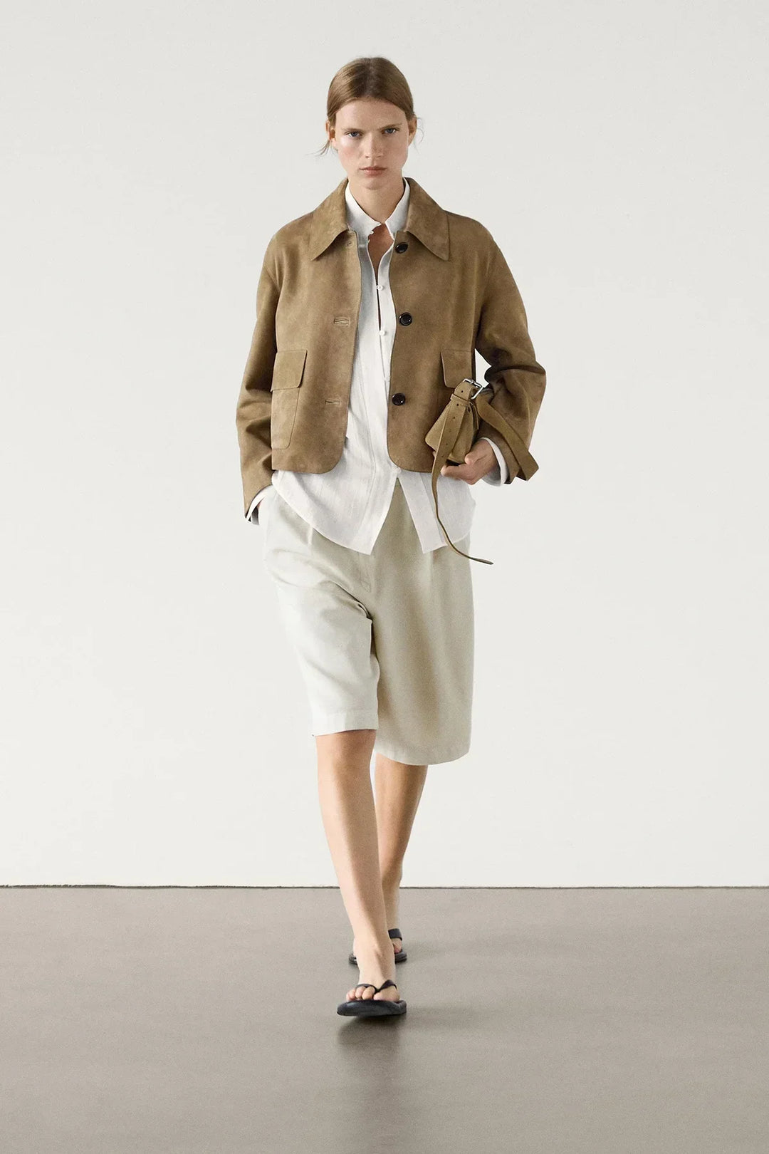 Mariko | Women's Cropped Suede Jacket | Button Up Patch Pocket