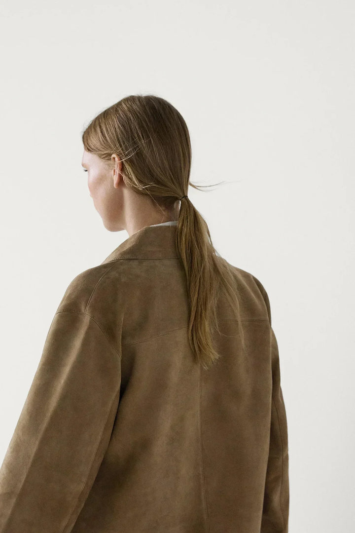 Mariko | Women's Cropped Suede Jacket | Button Up Patch Pocket