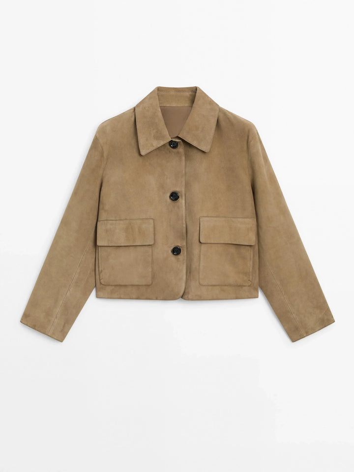Mariko | Women's Cropped Suede Jacket | Button Up Patch Pocket