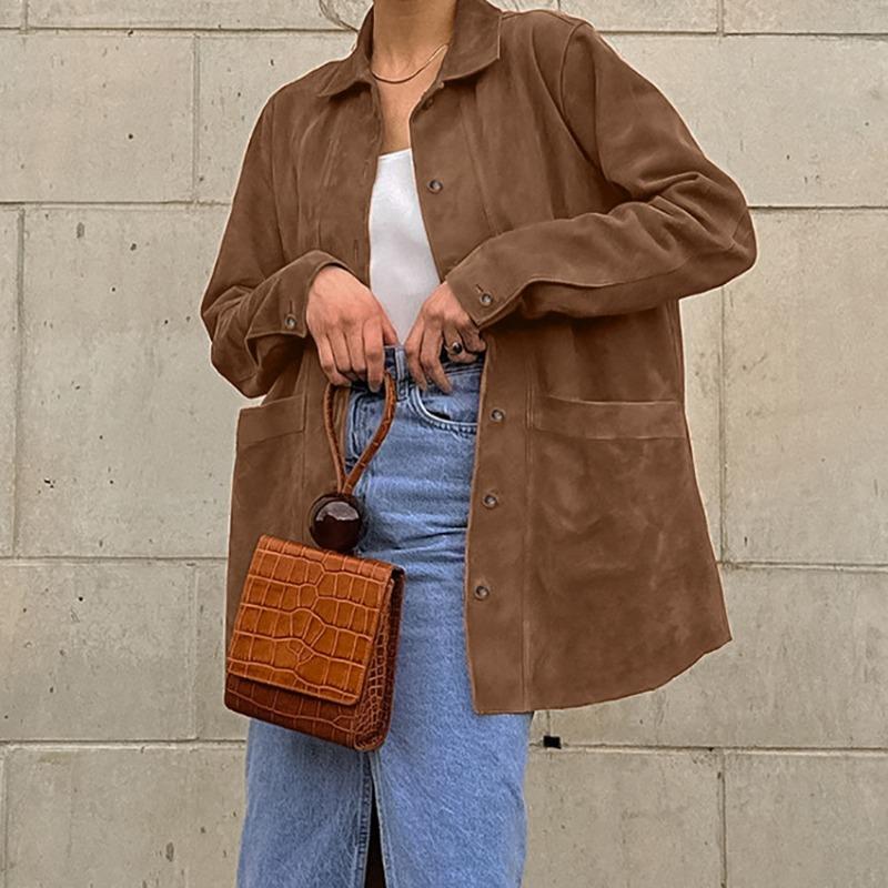 Emiko | Women's Oversized Suede Jacket | Button Up Patch Pocket