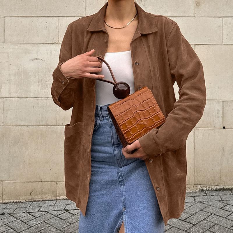 Emiko | Women's Oversized Suede Jacket | Button Up Patch Pocket