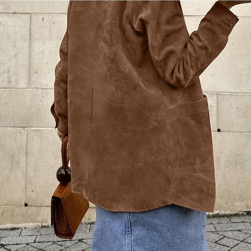 Emiko | Women's Oversized Suede Jacket | Button Up Patch Pocket