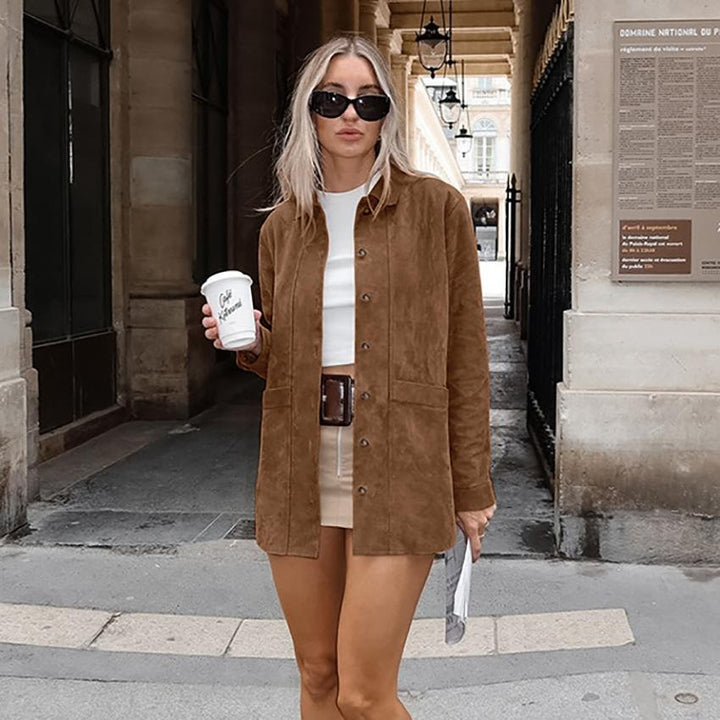 Emiko | Women's Oversized Suede Jacket | Button Up Patch Pocket