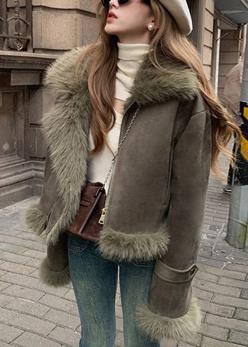 Chiyoko | Women's Suede Jacket | Plush Collar & Cuffs Winter