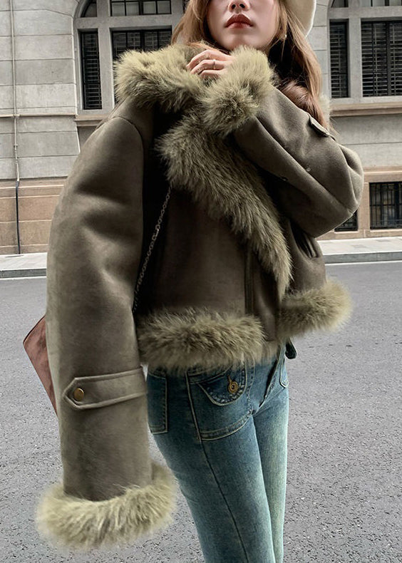 Chiyoko | Women's Suede Jacket | Plush Collar & Cuffs Winter