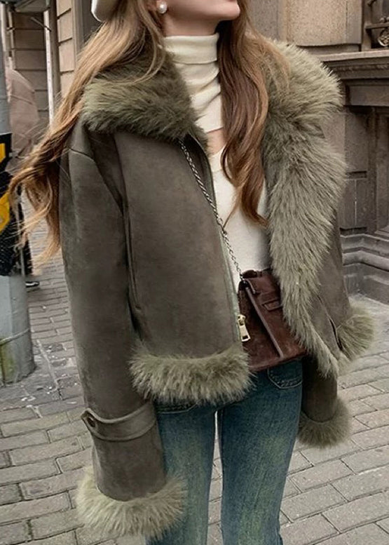 Chiyoko | Women's Suede Jacket | Plush Collar & Cuffs Winter