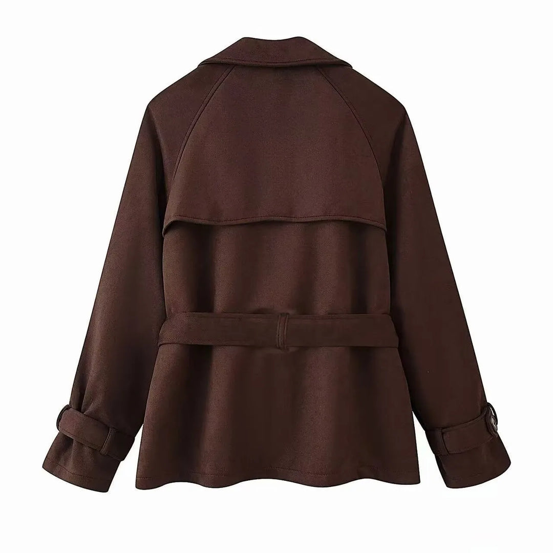 Akiko | Women's Suede Trench Jacket | Tie Belt Notched Lapel