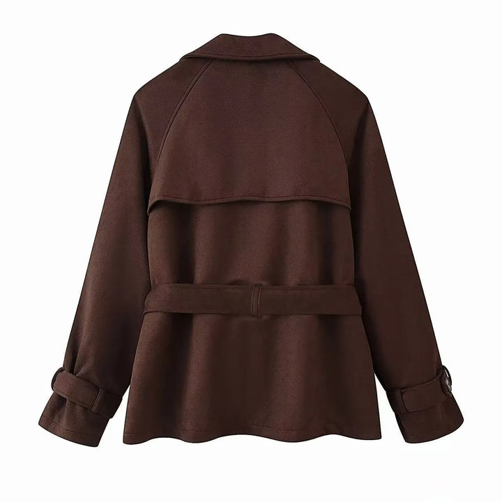 Akiko | Women's Suede Trench Jacket | Tie Belt Notched Lapel