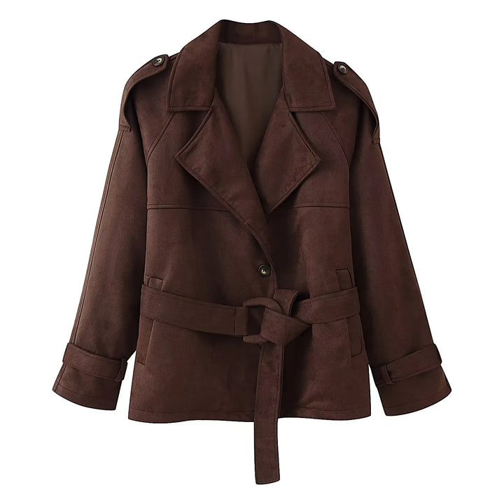 Akiko | Women's Suede Trench Jacket | Tie Belt Notched Lapel