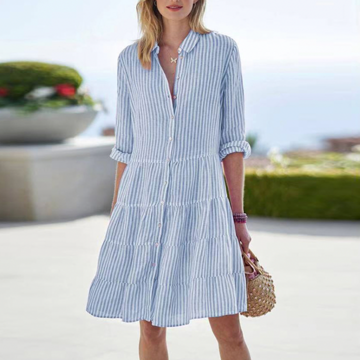 Nora | Women's Long Sleeve Casual Midi Dress | Button Down Summer