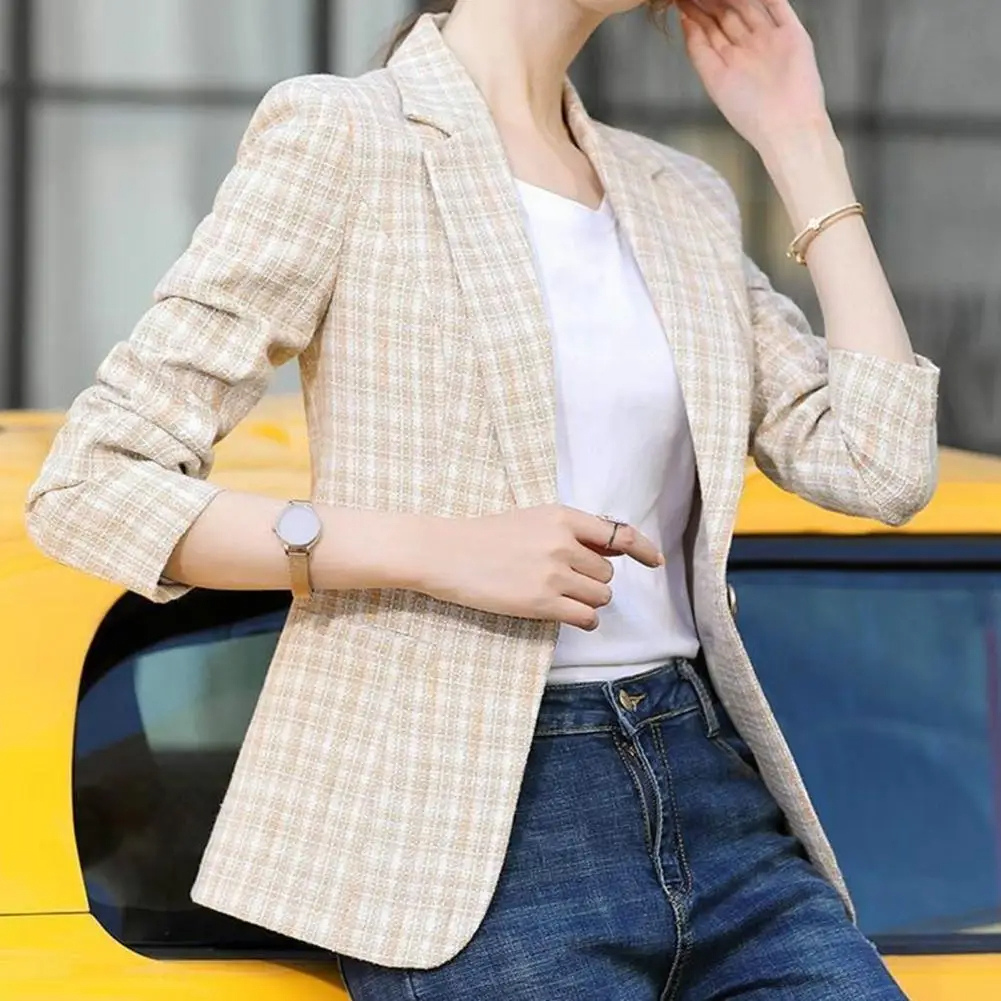 Makaria | Women's Tailored Blazer | Plaid Print Lapel Casual Chic