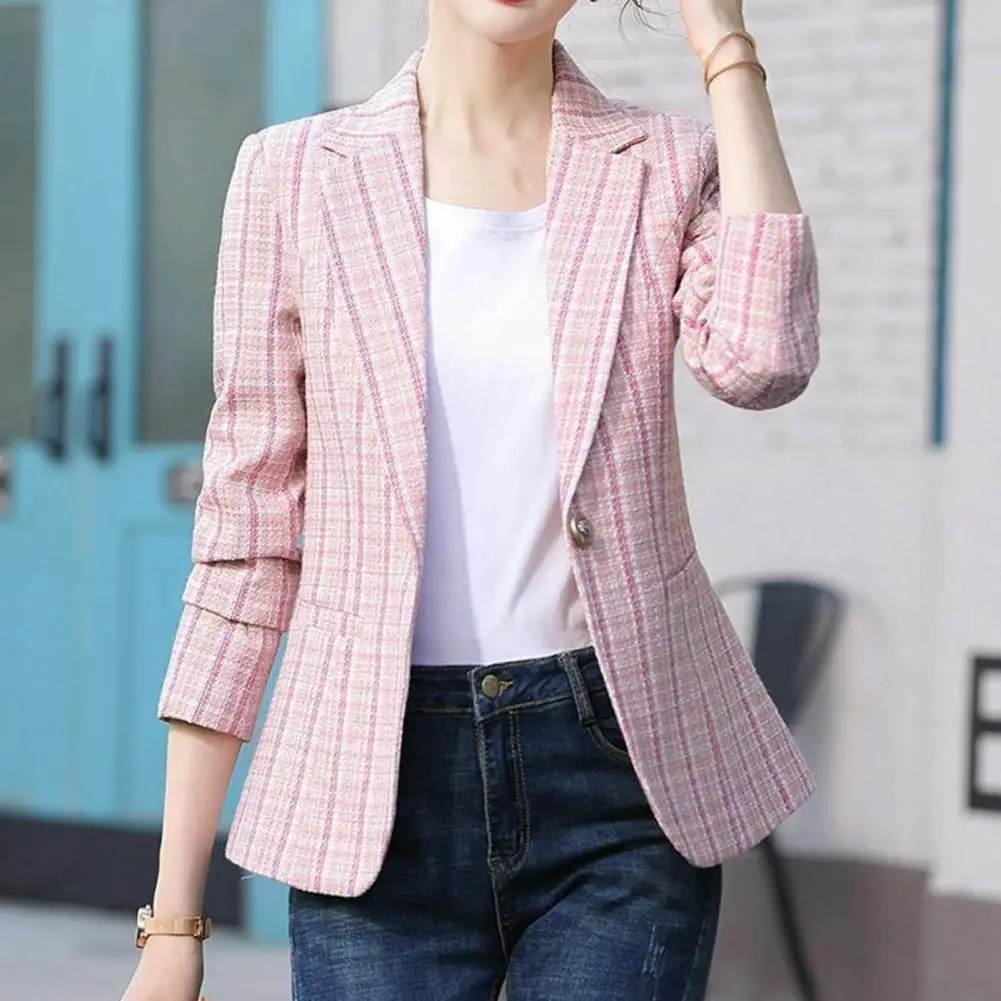 Makaria | Women's Tailored Blazer | Plaid Print Lapel Casual Chic