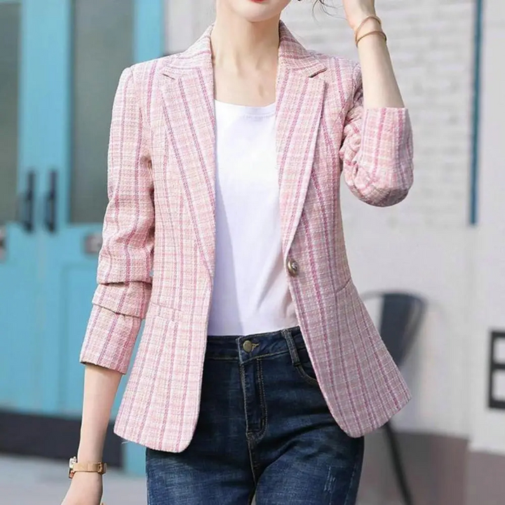 Makaria | Women's Tailored Blazer | Plaid Print Lapel Casual Chic