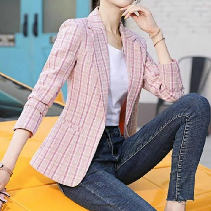 Makaria | Women's Tailored Blazer | Plaid Print Lapel Casual Chic