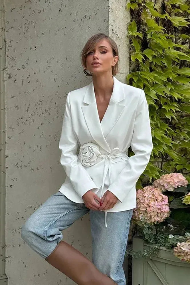 Gertraud | Women's Tailored Blazer | Rosette Tie Belt Wrap Front