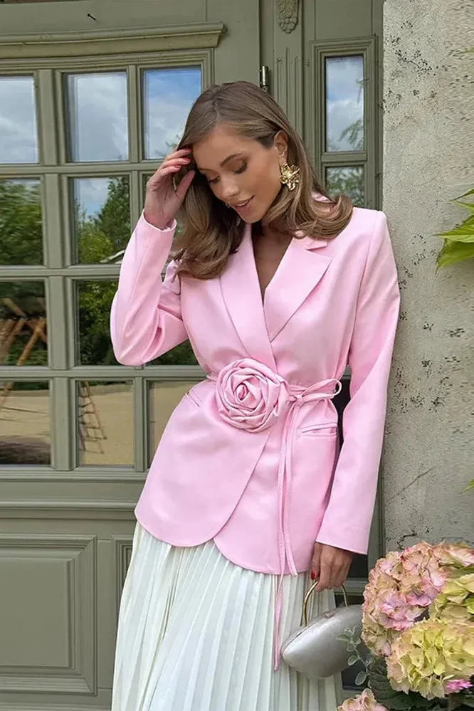Gertraud | Women's Tailored Blazer | Rosette Tie Belt Wrap Front
