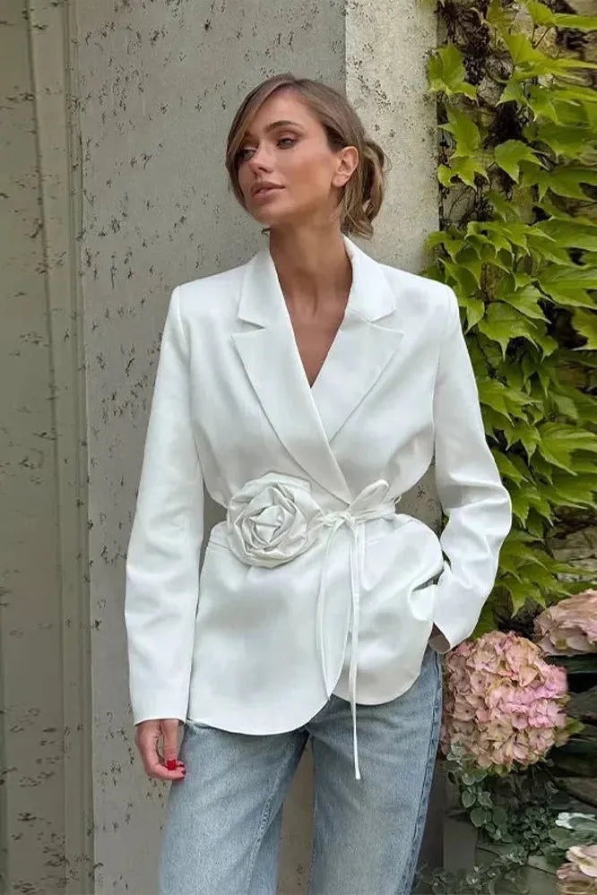 Gertraud | Women's Tailored Blazer | Rosette Tie Belt Wrap Front