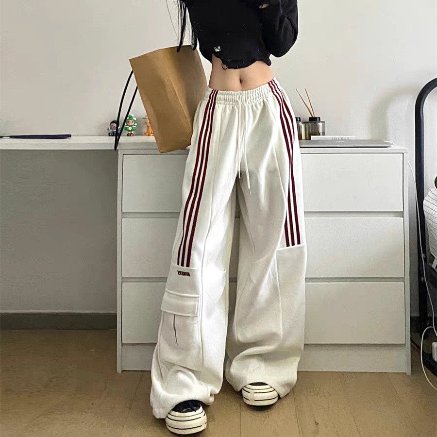 Lysistrata | Women's Cargo Striped Track Pants | Wide Leg High Waist
